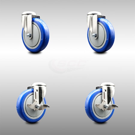 Service Caster 5 Inch 316SS Blue Polyurethane Wheel Swivel Bolt Hole Caster Brakes SCC, 2PK SCC-SS316BH20S514-PPUB-BLUE-2-TLB-2